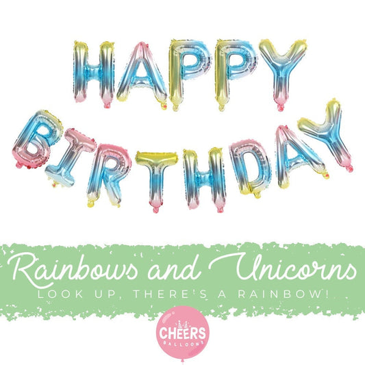16" HAPPY BIRTHDAY Set Rainbow Foil Balloon - Party Balloon - Party Decor- Party Supply - Birthday Decor, Unicorn - Birthday Party