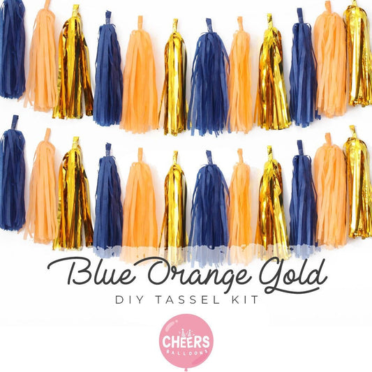 1 set (12pcs) Blue Orange Gold DIY Tassel Garland Kit - party decor
