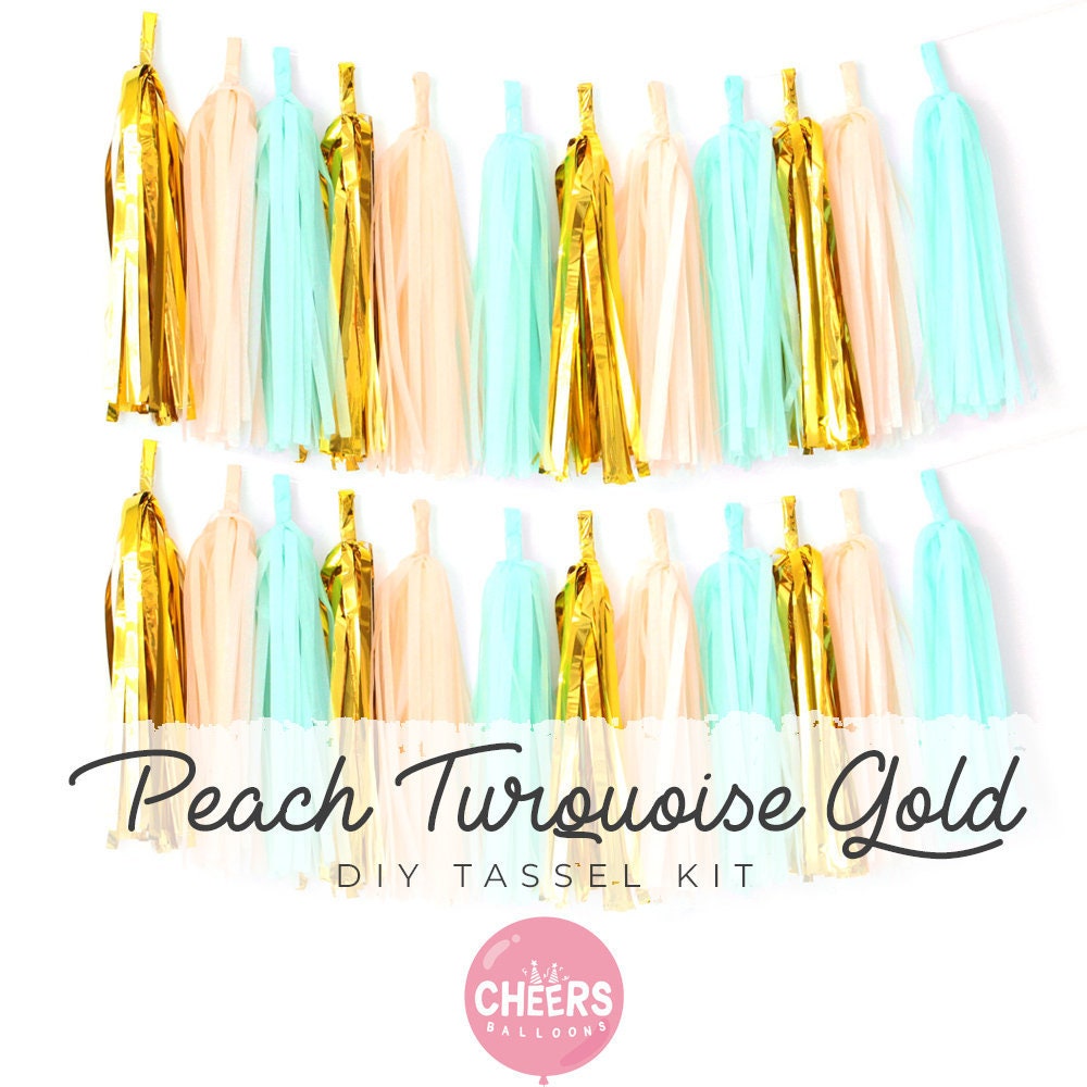 1 set (12pcs) Peachy Blush, Turquoise, Gold DIY Tassel Garland Kit - DIY tassel kit - party decor