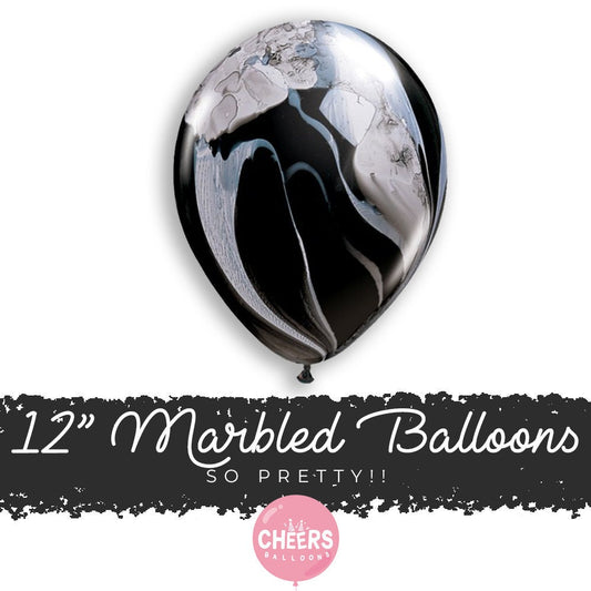 12" Marble Black & white latex balloons